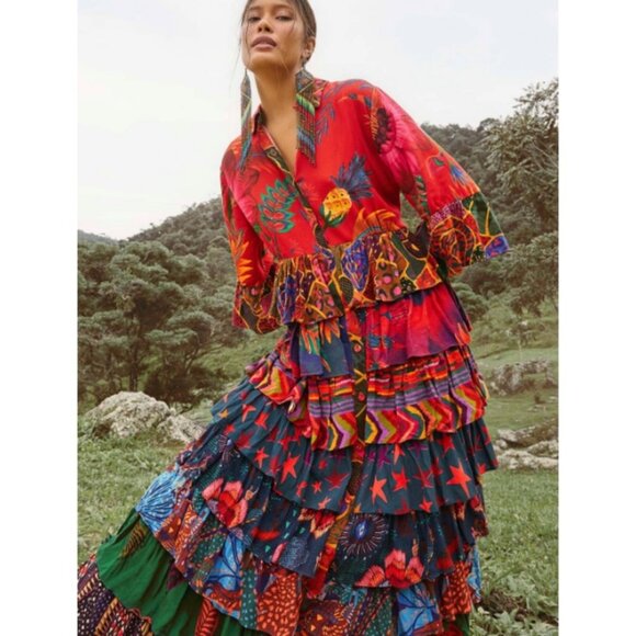 FARM Rio Dresses & Skirts - NWT Farm Rio Mixed Print Rainbow Tiered Layered Maxi Dress in Women's Large